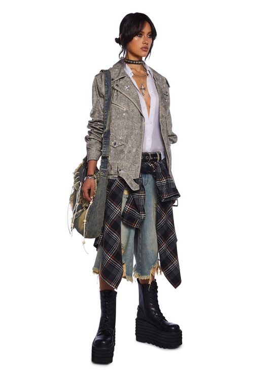 Dolls Kill Jackets & Blazers - Current Mood grey denim Moto Blazer